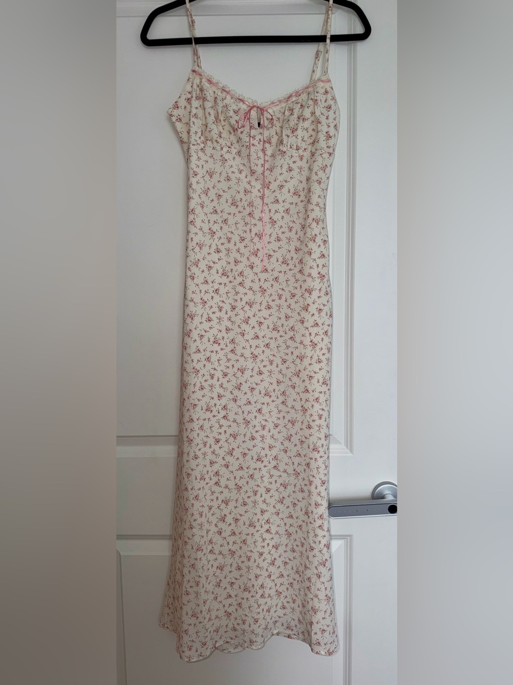 PacSun Cream Maxi Slip Dress with Pink Floral Detail